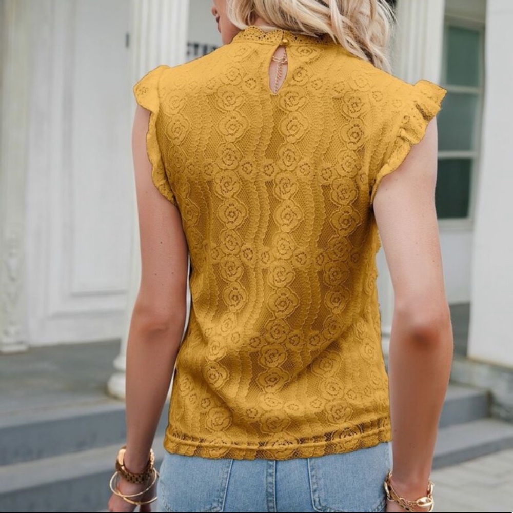 Boho Chic Lace Ruffle Sleeve Floral Blouse mustard yellow - Picture 4 of 8